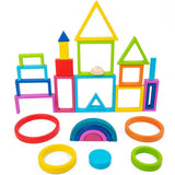 Rainbow Stacking Blocks Wooden Big Baby Balance Building Blocks Geometric Shape Variety Stacker Montessori Kid Educational Toy