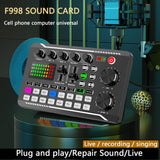 Microphone Sound Audio Mixer F998 Sound Card Audio Mixing Console Amplifier Live Recording Voice Changer Sound Card For Phone PC