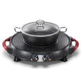 220V Electric Barbecue Grill Machine 2 In 1 Hotpot Non-stick Household Multi Cooker Pan Hot Pot Two Flaver Hot Pot