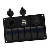 Waterproof Marine Switch Panel 6 Gang with Dual 3.1A USB Slot Socket