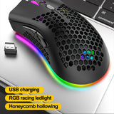 Q13 Wireless Charging Mouse Lightweight Hollow Hole USB ChargingColorful 2.4GHz RGB Luminous Game Office Mouse