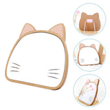 1 Pc Adjustable Makeup Mirror Wooden Cartoon Cat Table Cosmetic Mirror (Khaki)