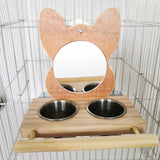 Parrot Mirror Toys for Cage Hanging Bird Feeder with Stainless Steel Food Water Bowl Feeding Cups with Perch Platform