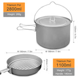 Lightweight Camping Titanium Cookware Set 2.8L Pot with 1.1L Pan for Outdoor Camping Backpacking Hiking Cooking Equipment