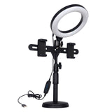 Ring fill light dual mobile phone live broadcast support desktop selfie LED anchor beauty fill light 360°rotate/move