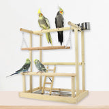 Wooden Parrots Playstand Bird Playground With Ladder Toys Pet Wood Perch Platform and Feeder Cups Bird Life Activity Center