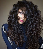 Wig Ladies Long Curly Hair Fluffy Black Synthetic Fiber Wig Head Cover
