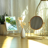 Makeup Mirror Light Luxury Retro European Metal Gold Mirror Home Desktop Square Round Mirror Dormitory Makeup Mirrors