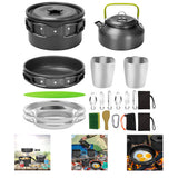 1 Set Outdoor Pots Pans Camping Barbecue Cookware Picnic Portable Lightweight Gear for Traveling Trekking Green set 20PCS