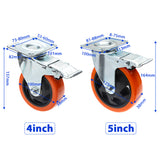 1pc 4 / 5 inch Furniture Caster Wheel w/ Brake Soft Rubber Swivel Caster Roller Wheel For Heavy Duty Machine Platform Trolley