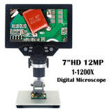 7' HD 12MP 1-1200X LCD Digital Microscope Electronic Video Microscopes Pcb BGA SMT Soldering Phone Repair Magnifier Alloy Stand