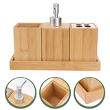 4pcs Bamboo Wood Bathroom Set Luxury Bathroom Essentials Toothbrush Holder Bottle Family Bath Accessories Set