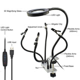 Led 3X Magnifier Bench Vise Table Clamp Soldering Helping Hand Soldering Station Usb 5Pc Flexible Arms Third Hand Tool