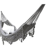 Bohemian Macrame Double Hammock Woven Fringe Tassels Canvas Large Hanging Swing Bed Chair for Beach Yard Bedroom Patio