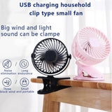 720° Portable Clip LED Light USB Mini Fan Rechargeable 1200mAh Office Cooler Car Desktop Home Office Super Mute Small Air Fans