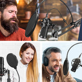 Microphone Pop Filter Dual Layered Wind Pop Screen Mic Shield Pop Filters With Flexible Metal Gooseneck Microphone Accessories
