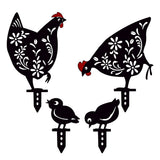 4pcs Durable Easter Gifts Rooster Animal Stakes Iron Art Garden Decor Statue Easy Install Yard With Chick Outdoor Crafts