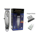 Kemei New All Metal Professional Hair Clipper Men USB Electric Cordless Hair Trimmer T-Blade carving Bald head Hair cut Machine