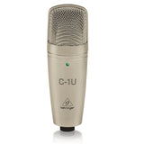 Behringer C-1U USB Studio Condenser Microphone with swivel mic stand mount for digital home recording and podcasting enthusiasts