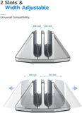 Vertical Laptop Stand with 2 Slots Adjustable Width Aluminum Space-Saving Vertical Desktop Notebook Holder
