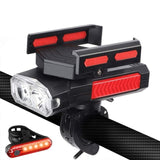 Bike Light Set with Cell Phone Holder,5 in 1 Light with Horn,Waterproof Bicycle Front Headlight and Taillight