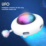 Smart Interactive Cat Toy UFO Turntable Automatic Feather Teasing Stick USB Charging Electric Funny Cat Toys Pet Supplies