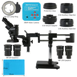 3.5X 90X 180X Simul-Focal Double Boom Stand Trinocular Stereo Zoom Microscope 38MP 2K HDMI USB Camera 144 LED Light Microscopie