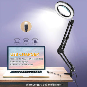 5X Illuminated Magnifier LED Magnifying Glass 360 Swivel Magnifier Lamp Loupe Reading/Rework/Soldering Iron Repair with Clamp