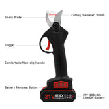 21V Cordless Electric Pruning Shears 30mm Cutting Diameter Carry Case Rechargeable 1200mAh Lithium Battery &amp; Charger Powered