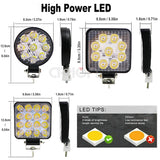 9 LED 27W 16 LED 48W Spot Work Light 12V 24V Car LED Spotlight Square Round Auto Truck Off Road Mini Ledbar Offroad Accessories