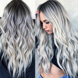 Wig female mid-length curly hair COS gray gradient color wig mechanism chemical fiber headgear