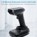 Handheld 1D/2D/QR Barcode Scanner Wireless BT &amp; 2.4G USB Wired Bar Code Reader CMOS Image Sensor Manual/Auto Trigger Scanning
