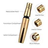 Dual Use PMU Tattoo Machine Permanent Makeup Machine RCA Golden Rotary Tattoo Pen with 2 Head Dual Type Needles Interface