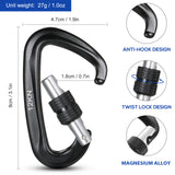 2pcs Carabiner Clips D-Shaped Buckles with Screw Locking Gate Camping Carabiner for Backpacking Camping Hiking Climbing