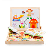 Montessori Kid Toy Wooden Magnetic Puzzle White Board Drawing Set Cartoon Animals Farm Puzzle Kids Educational Toy Baby Gift Kit