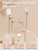 Extendable Selfie Stand Adjustable with Two Phone Holders Rechargeable Wireless Foldable Stand with 15 Brightness LED Light