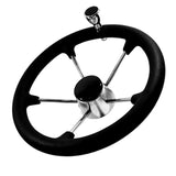 15.5 inch Boat Steering Wheel Replacement Stainless Steel 5 Spoke with Knob Fit for Ship Yacht Boat Parts Accessories