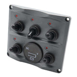 LED 5 Gang ON-OFF Marine Boat Toggle Switch Panel Digital Voltmeter Socket