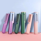 USB Rechargeable Hair Straightening Comb Mini Travel Curling Straight Dual-use Wireless Hair Straightener Brush Fast Heating