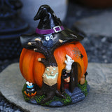 Hot Halloween Theme Ornament Luminous Resin Witch Pumpkin House for Home Living Room Garden Decoration