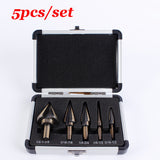 5pcs/set Metric/Inch Hss Cobalt Step Drill Bit Set Multiple Straight Groove Stepped Drill Bit with Aluminum Case Hand Tools Kits