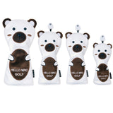 Golf Wood Cover White Bear Golf Club Head Cover for Driver Fairway Hybrid Waterproof Protector PU Leather Soft Golf Headcover