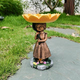 Patio Weatherproof Craft Bowls Yard Home Decor Handmade Feeder Resin Ornament Garden Bird Bath Sunflower Girl Statue Lawn
