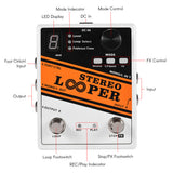 STEREO LOOPER Guitar Effect Pedal 10 Independent Loops Stereo Connections Allow Looping of 2 Separate Instruments Simultaneously