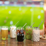 Drinking Glasses With Glass Straw -16Oz Can Shaped Glass Cups, Beer Glasses, Iced Coffee Glasses,2 Cleaning Brushes 8Pcs