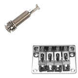 1 Pcs Mono Long Input Output Threaded Guitar Barrel Jack 1/4 Inch &amp; 1 Set 4-String Chrome Hard-Tail Adjustable Bridge