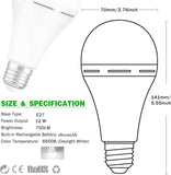 Multifunctional Rechargeable 12W Emergency LED Light Bulbs Bright Outdoor Hanging Lamp Lights for Power Outage Camping Garden