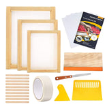Screen Printing Starter kit Wood Silk Screen Printing Frame with Squeegees Tool for DIY T-shirts Clothes Bags