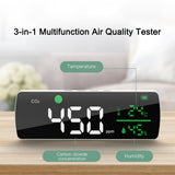 Wall Mounted Air Quality Monitor 11.2inch LED Digital 3in 1 Temperature Humidity CO2 Alarm Detector Carbon Dioxide Tester Mirror
