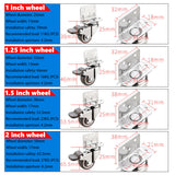 Furniture Casters Crib Rubber Wheel L type 1/1.25/1.5/2 inch Swivel Mute Brake Caster Furniture Hardware Fittings set of 4